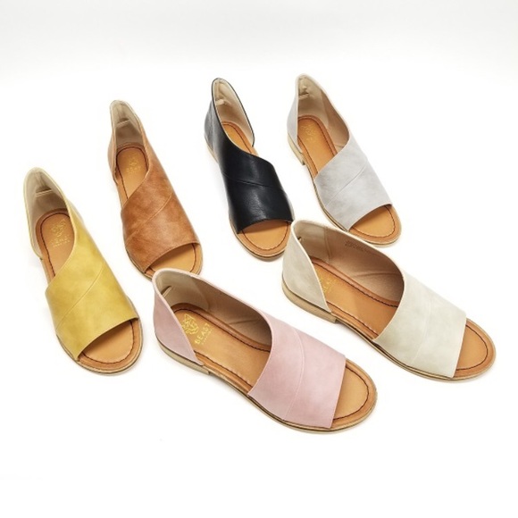 Leather Slides Sandals Flats Spring Black - Picture 1 of 4